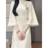 古法倒大袖 新款 日常可穿优雅风连衣裙 少女2025夏季 旗袍改良年轻款