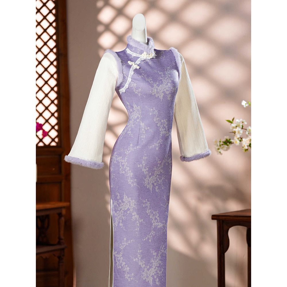 紫色国风改良旗袍大码改良胖mm