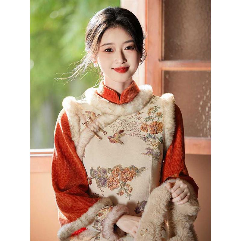 旗袍新款2024秋冬季加绒加厚