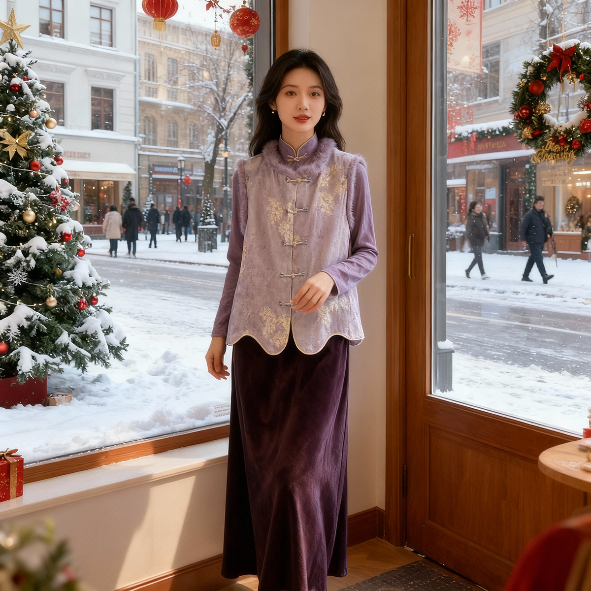 新中式紫色洋气百搭马甲减龄显白国风巨好看夹棉对襟盘扣复古马夹