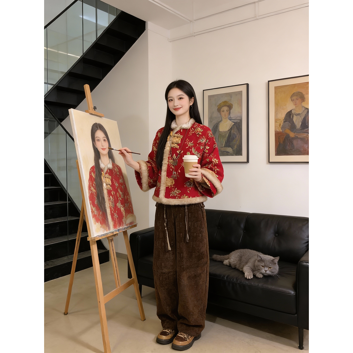 复古绣花大气保暖上衣短外套2026年新中式提花加绒外套休闲裤女冬,女装/女士精品,时尚套装,淘宝优惠券,粉丝福利购,淘宝优惠卷