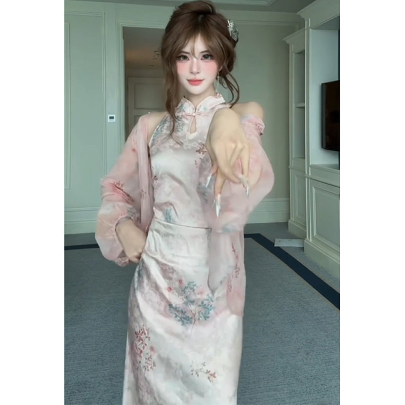 新中式气质无袖旗袍连衣裙女装2025春夏新款国风收腰长裙绝美套装,女装/女士精品,旗袍,淘宝优惠券,粉丝福利购,淘宝优惠卷