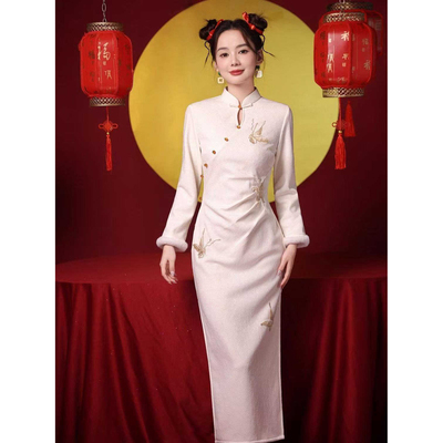 新中式旗袍秋冬季长袖加绒加厚冬