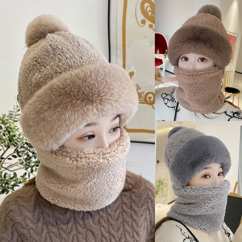防风帽子女e秋冬季骑车保暖护耳包头帽套头帽毛绒围脖帽口罩一体