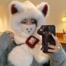 冬天帽子围巾一体女冬季 加厚保暖护耳帽防寒显脸小防风可爱狐狸帽