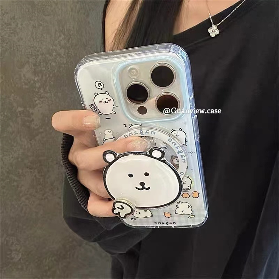 超萌比耶白熊磁吸支架适用小米14手机壳12软mix4防摔civi3全包10青春版60女k70红米turbo3/note13pro/k50至尊