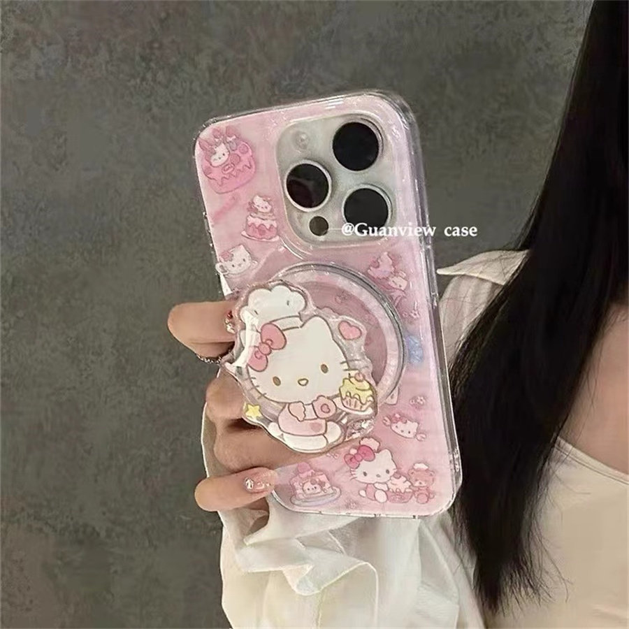 端蛋糕KT猫萌磁吸支架适用小米14手机壳12软mix4防摔civi3全包10青春版60女k70红米turbo3/note13pro/k50至尊