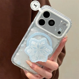 冬日雪花雪人磁吸支架适用realmeGT6se手机壳GT大师探索neo极速V50S真我防摔q3i全包V20软壳12pro女Q5狂欢版