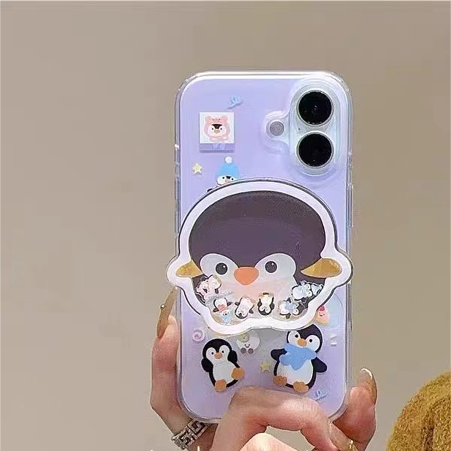 可爱大头企鹅磁吸支架适用小米14手机壳12软mix4防摔civi3全包10青春版60女k70红米turbo3/note13pro/k50至尊