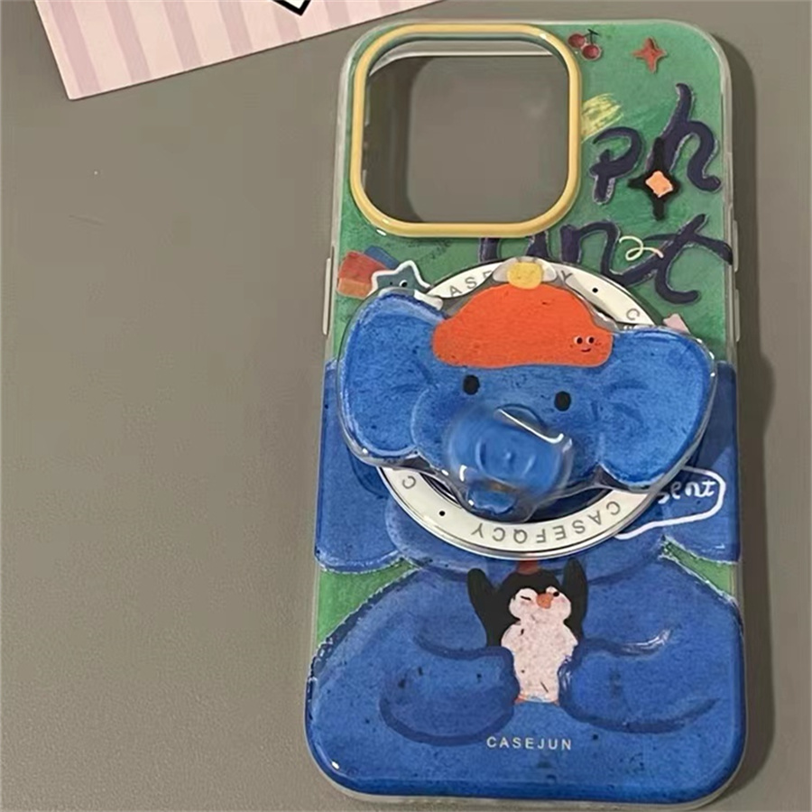 卡通油画大象磁吸支架适用荣耀90手机壳80se防摔70pro全包x50软女200/magic6手机壳GT华为100/X40i畅玩60PLUS