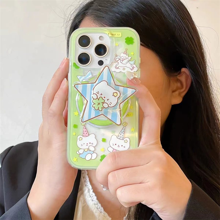 卡通四叶草猫磁吸支架适用红米k70手机壳60e/40/50note13pro软11防摔8/9全包turbo3女12/k50游戏增强至尊版小