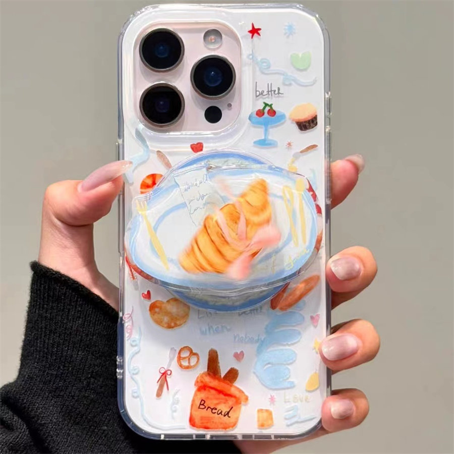 趣味牛角包潮磁吸支架适用小米14手机壳12软mix4防摔civi3全包10青春版60女k70红米turbo3/note13pro/k50至尊