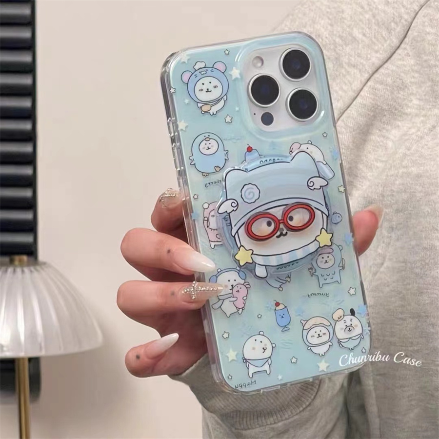 格纹小熊眼镜磁吸支架适用小米14手机壳12软mix4防摔civi3全包10青春版60女k70红米turbo3/note13pro/k50至尊