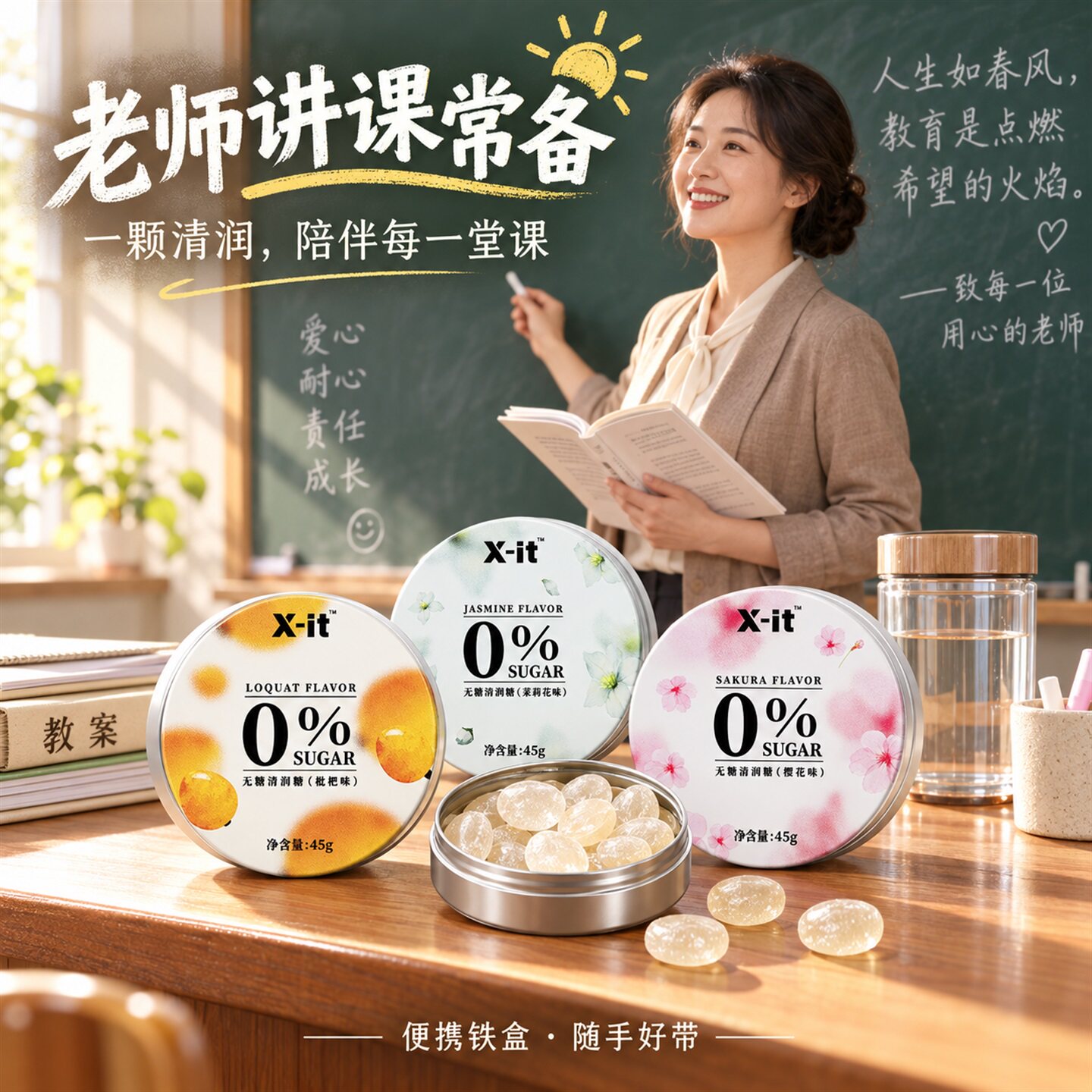 润喉糖xit清润糖护嗓教师茉莉花味益美滋无糖薄荷糖0蔗糖樱花枇杷