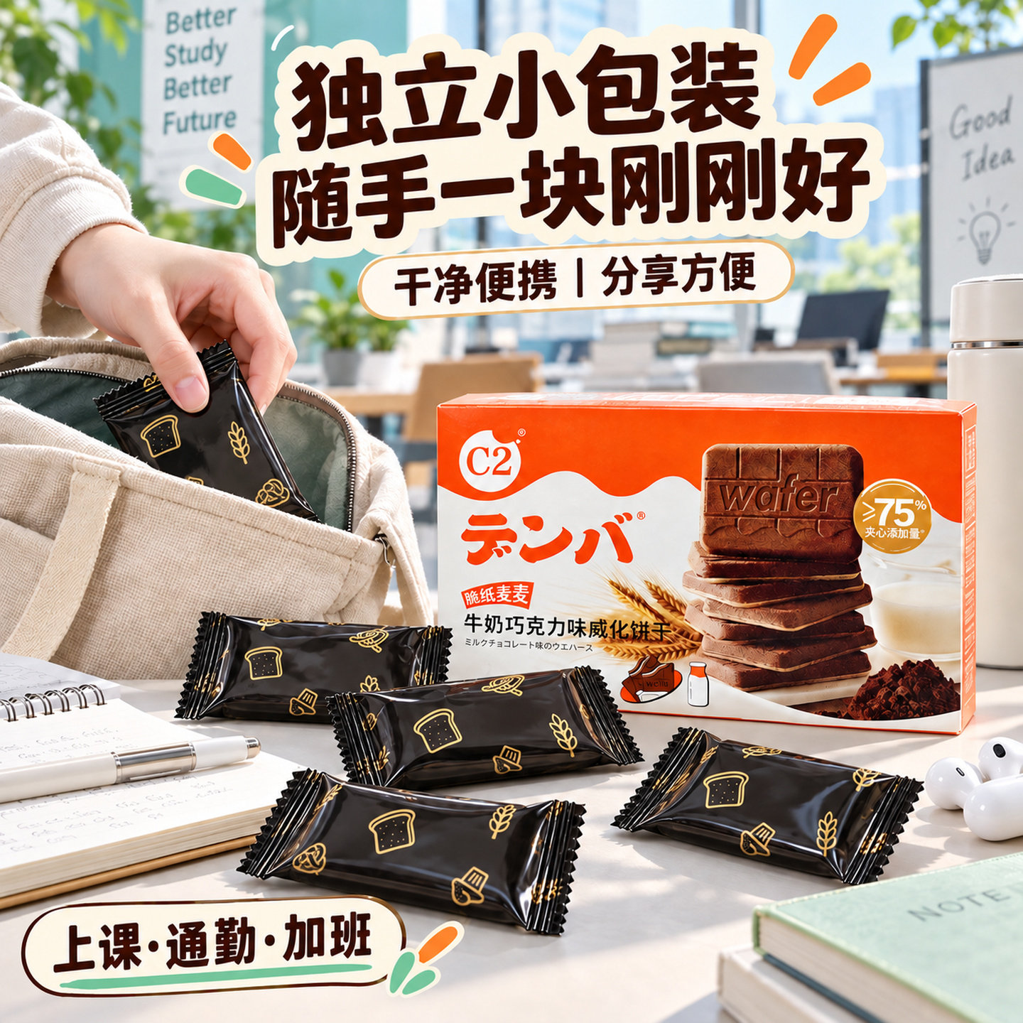 c2巧克力牛奶威化饼干夹心零食小吃单独包装脆纸麦麦儿童休闲食品