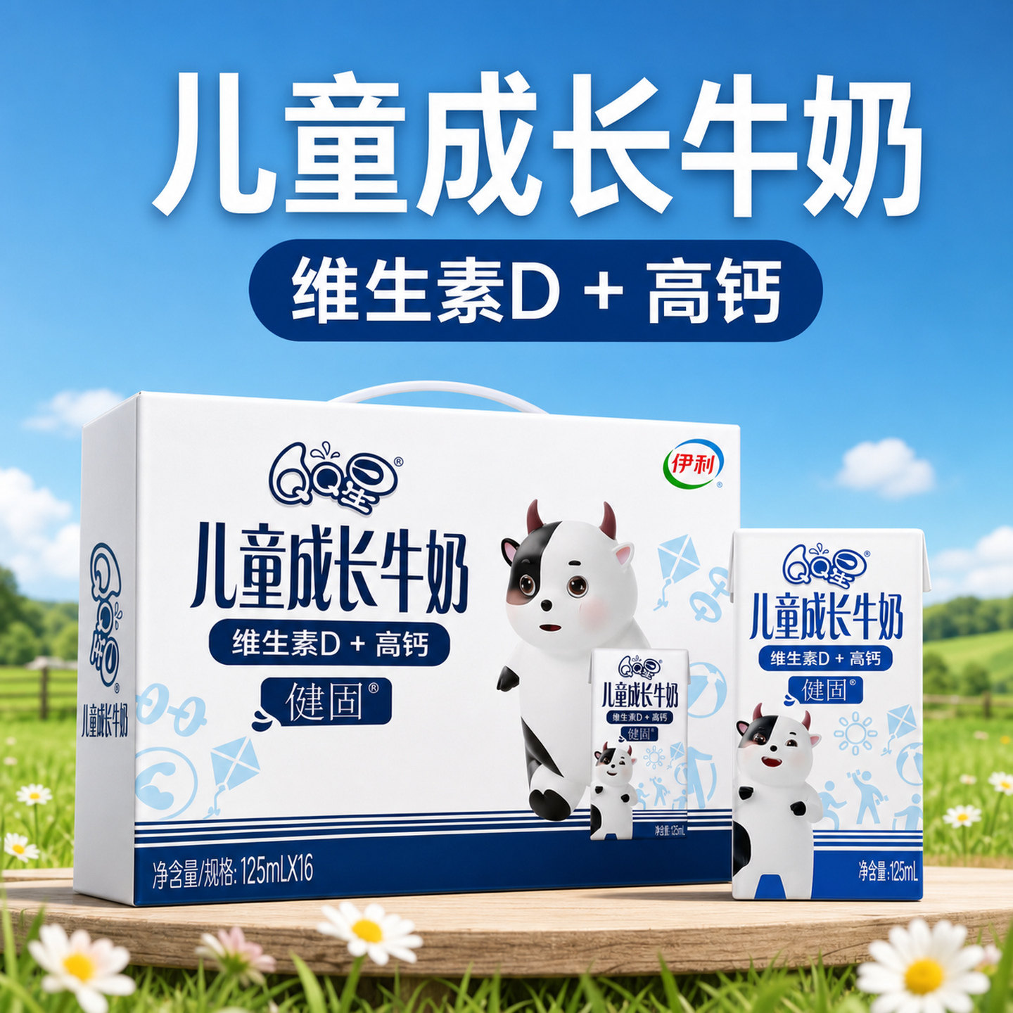 儿童牛奶qq星儿童成长营养牛奶125ml伊利高钙补钙助力高个子整箱