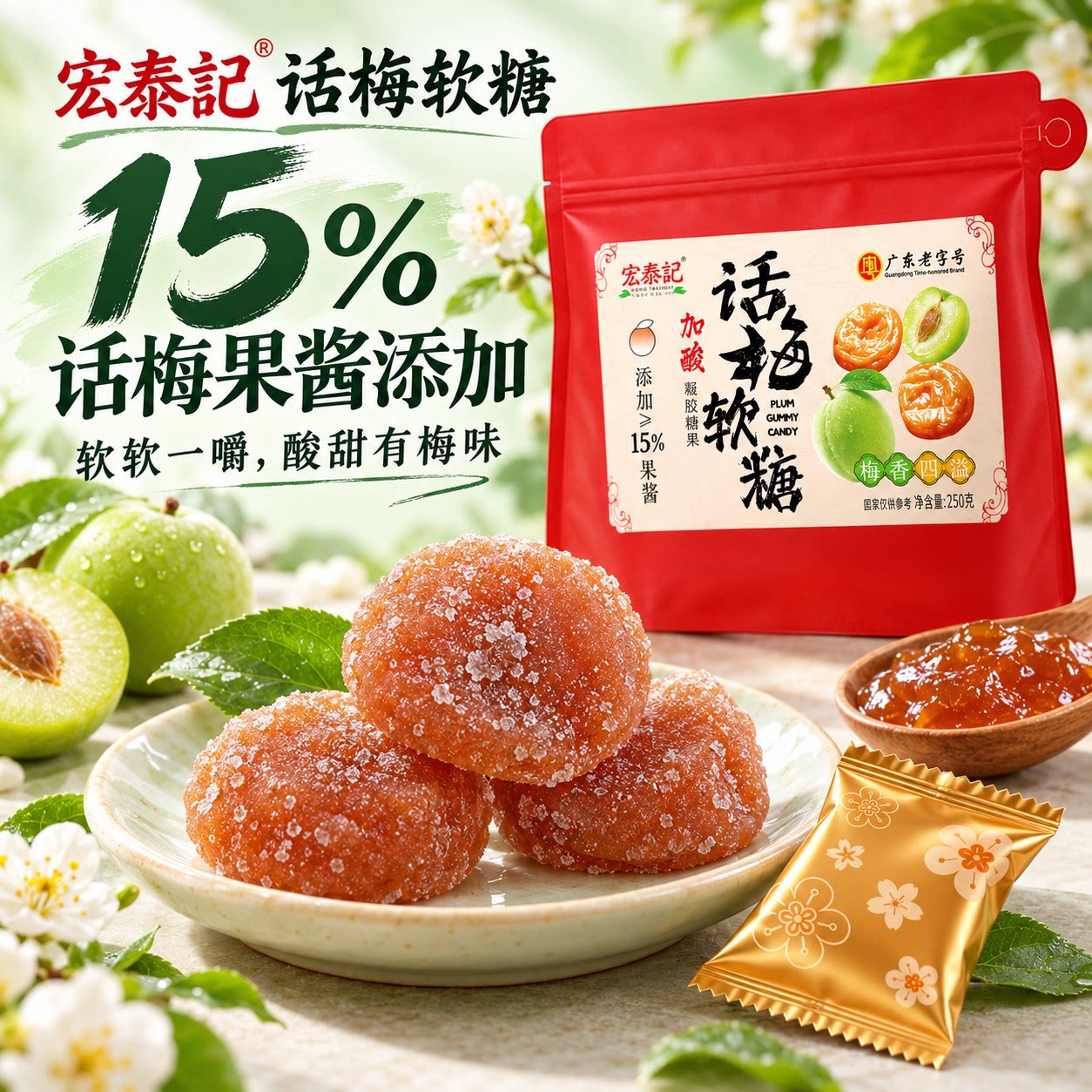 话梅软糖零食宏泰记青梅糖果喜糖休闲食品独立包装招待果盘梅子糖