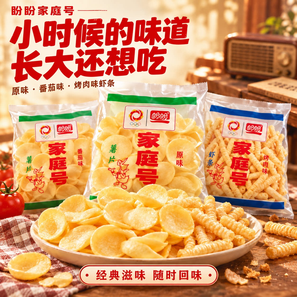 盼盼薯片零食大礼包家庭号网红爆款原味番茄味家庭装膨化虾条100g