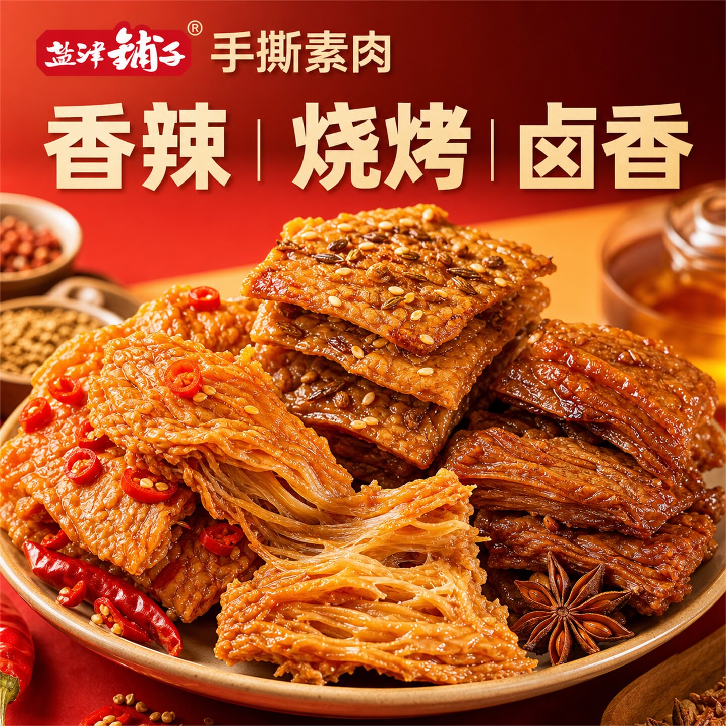 盐津铺子手撕素肉零食小吃豆腐干香辣味即食休闲食品大包装独立包