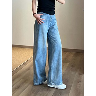 女宽松直筒磨破高腰显瘦阔腿裤 浅色牛仔裤 牛仔计划 TRYOLO自制