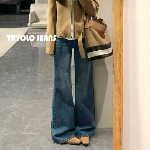 TRYOLO【腿精担当】复古微喇牛仔裤女2025新款低腰显瘦阔腿喇叭裤