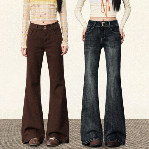 TRYOLO【莫里斯奇】复古美式牛仔裤女秋季新款辣妹百搭显瘦微喇裤