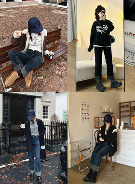 现货【铲雪神裤2.0】TRYOLO翻边高腰显瘦卷边直筒裤弹力牛仔裤女