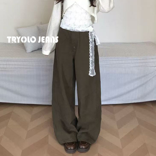 百搭宽松显瘦休闲直筒拖地裤 TRYOLO 女新款 复古阔腿牛仔裤 子 美式