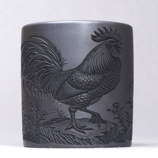 宜兴紫砂杯原矿石黄泥刻绘大吉大利鸡主人杯公鸡杯功夫茶杯