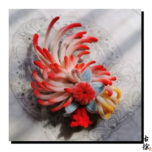 【福绿寿】三多绶带鸟仿非遗古典成品汉服头饰影视同款绒花发夹簪