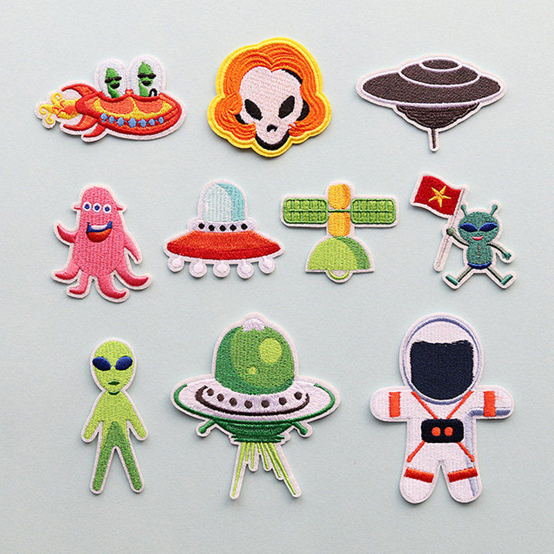 宇宙外星人卡通大号布贴补丁贴破洞贴diy刺绣贴衣服修补装饰贴布