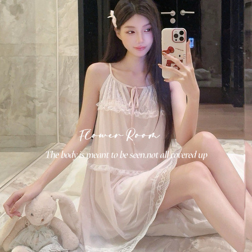Flower Room甜茶*甜美蕾丝花边吊带睡裙女夏季新款纯欲家居服睡衣