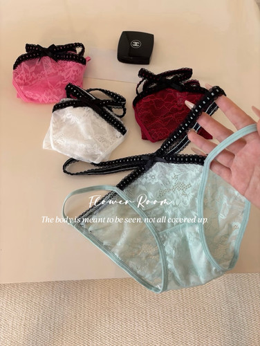 Flower Room莓果甜醺*性感交叉镂空撞色内裤女纯欲蕾丝三角裤女生