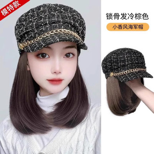 戴假发帽子一体女款新款时尚女士假头发的连帽秋冬款