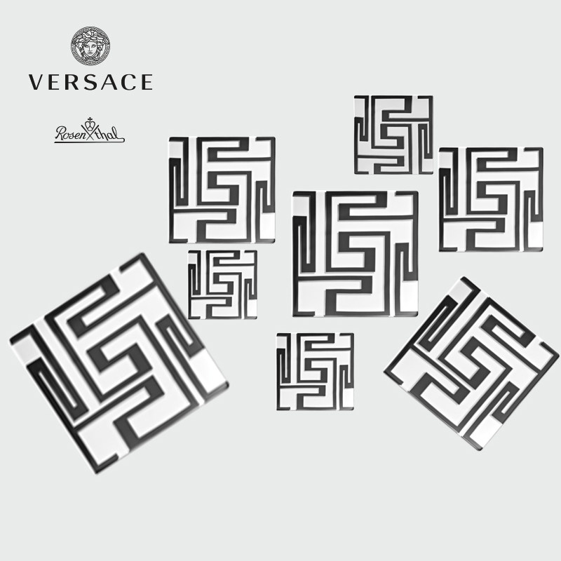 范思哲rosenthal meets versace正品dedalo黑白绘希腊回纹挂盘