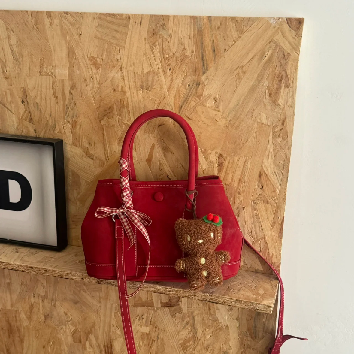 韩版高级感红色手提花园包女2026新款菜篮子水桶包百搭单肩斜挎包