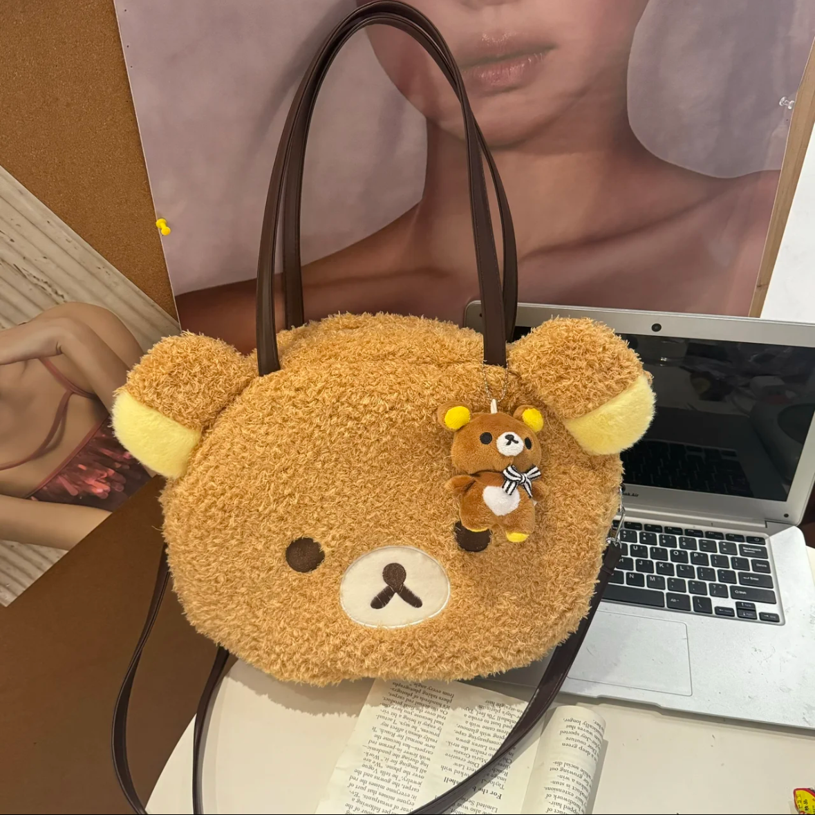 卡通可爱轻松熊毛绒托特包包女