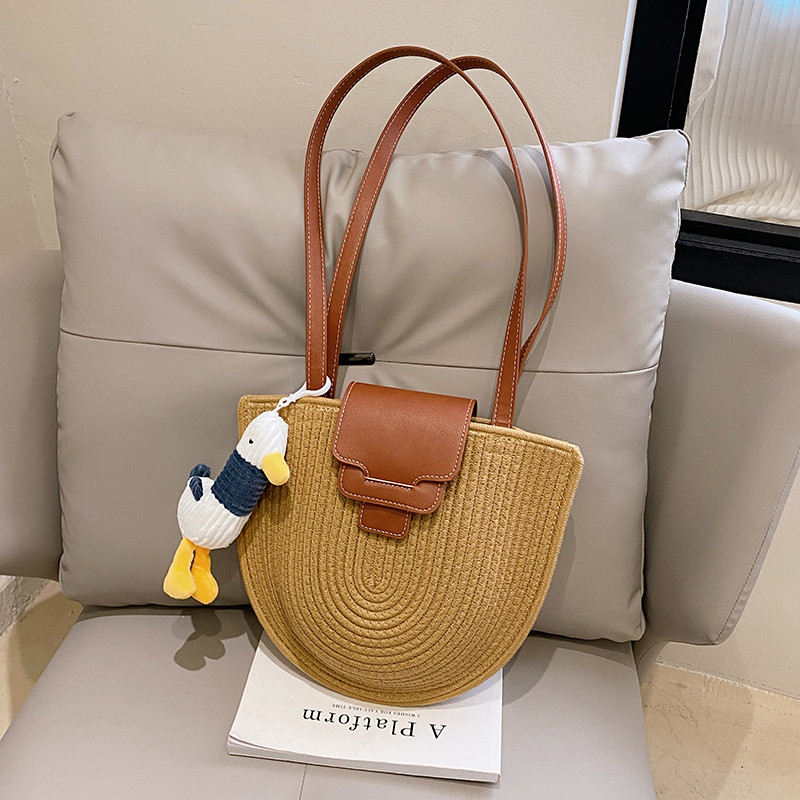 法式复古女半圆腋下草编包时尚百搭海边度假沙滩编织包单肩斜挎包,箱包皮具/热销女包/男包,马鞍包,淘宝优惠券,粉丝福利购,淘宝优惠卷