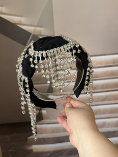 津玲奢华闪钻流苏发箍女高级感镶钻发卡宽边带齿水钻头箍时尚