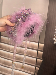 超仙紫色鸵鸟毛琉璃发夹氛围感羽毛头饰日常流苏洋气夸张发箍