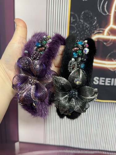 津玲原创精美重工钻饰花复古优雅高颅顶发饰水貂毛宽发箍头饰