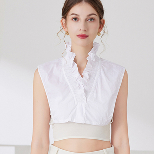 秋冬打底假领子配V领毛衣假衬衣领女衬衫领白色百搭荷叶边假衣领