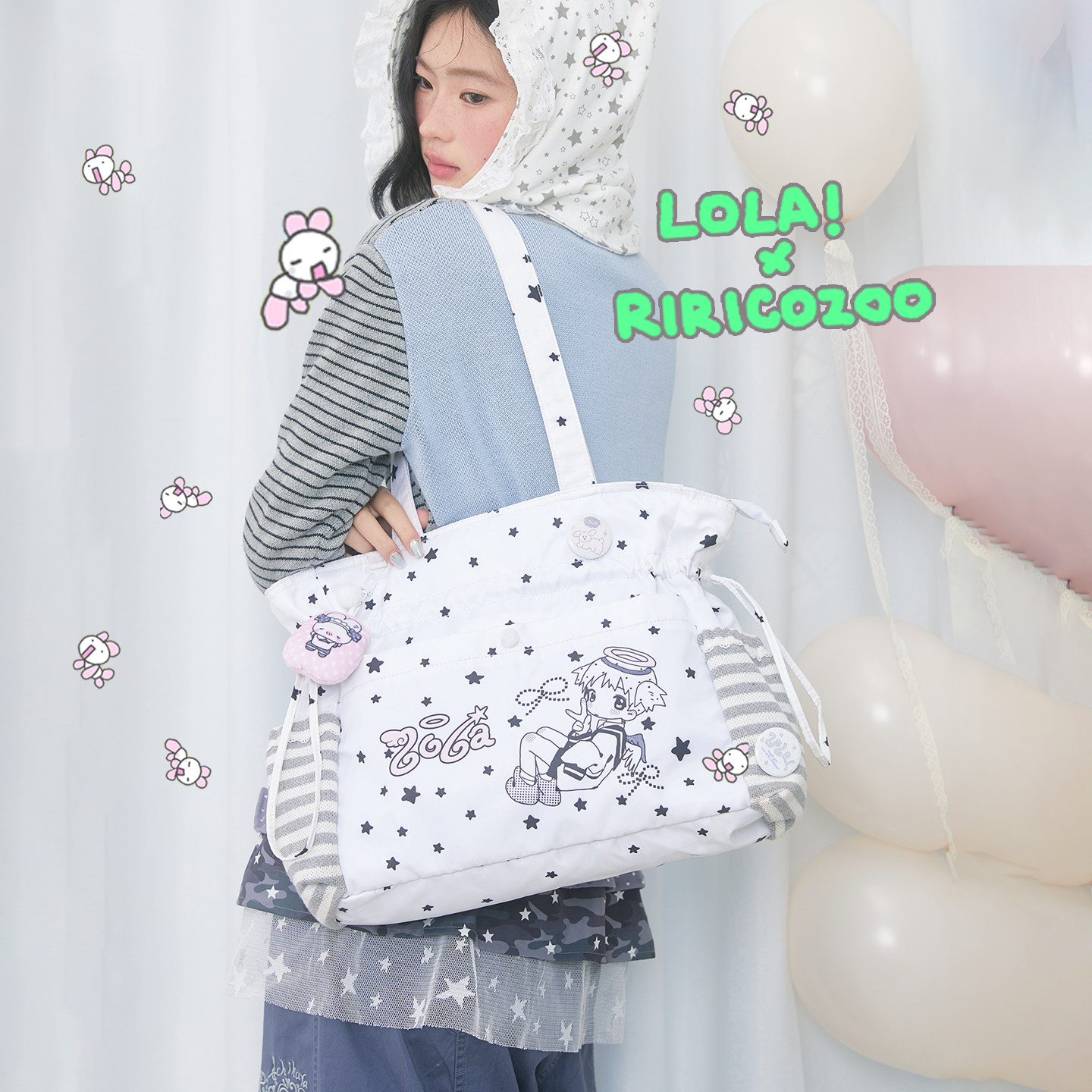 LOLA DESIGN&riricozoo 卡通印花追星韩系大容量单肩上学托特痛包图片
