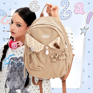 LOLA 大容量书包大学生上学初高中背包 DESIGN啵啵领复古双肩包