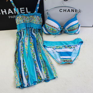 包邮 新款 带网纱 分体泳衣带胸垫带钢托泳装 耐浪分体比基尼N2133