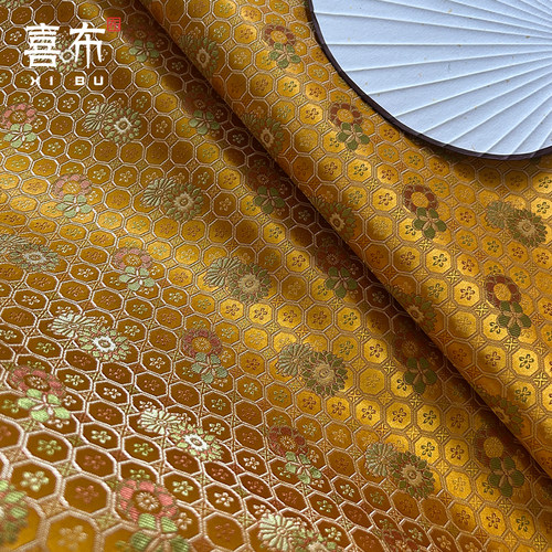 龟背春菊仿宋锦织锦缎布料老钱风