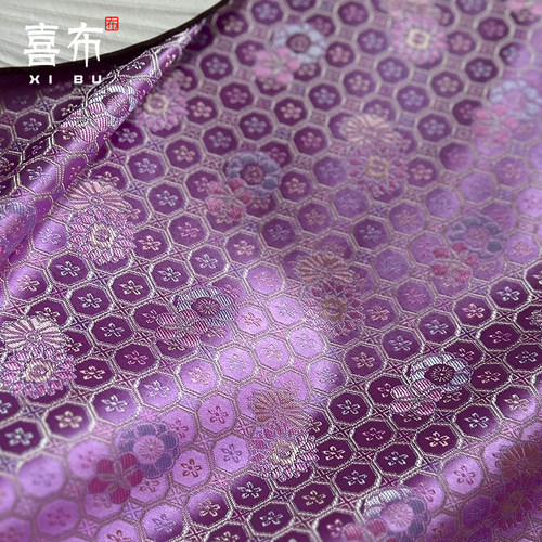 紫龟背春菊雏菊织锦缎提花面料