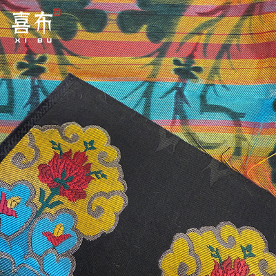 民族风织金织锦缎花卉服装面料