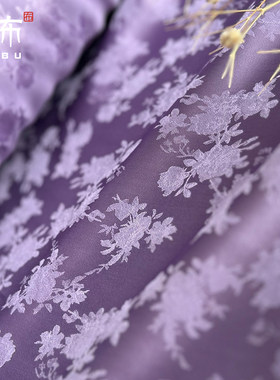 紫色小牡丹缎面汉服提花布料