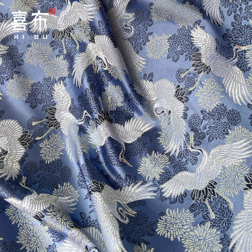 缎面布料鹤舞手提包古风旗袍diy